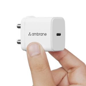 Ambrane 25W Type C Fast Charger Mobile GAN Adapter Charging for iPhone 17/16/15/14/13/12 Series, Samsung & Other Type-C Devices | Multiple Protection, Compact Design PD Technology (Charge 25, White)