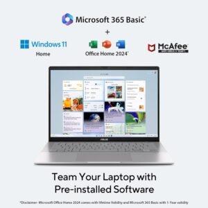 ASUS Vivobook S14, Intel Core Ultra 5 225H, Intel iGPU,16GB RAM,512GB SSD, FHD+,14",60Hz,Windows 11,M365 Basic (1Year)*,Office Home 2024,Cool Silver,1.4 Kg, S3407CA-LY060WS, Metallic Design Laptop